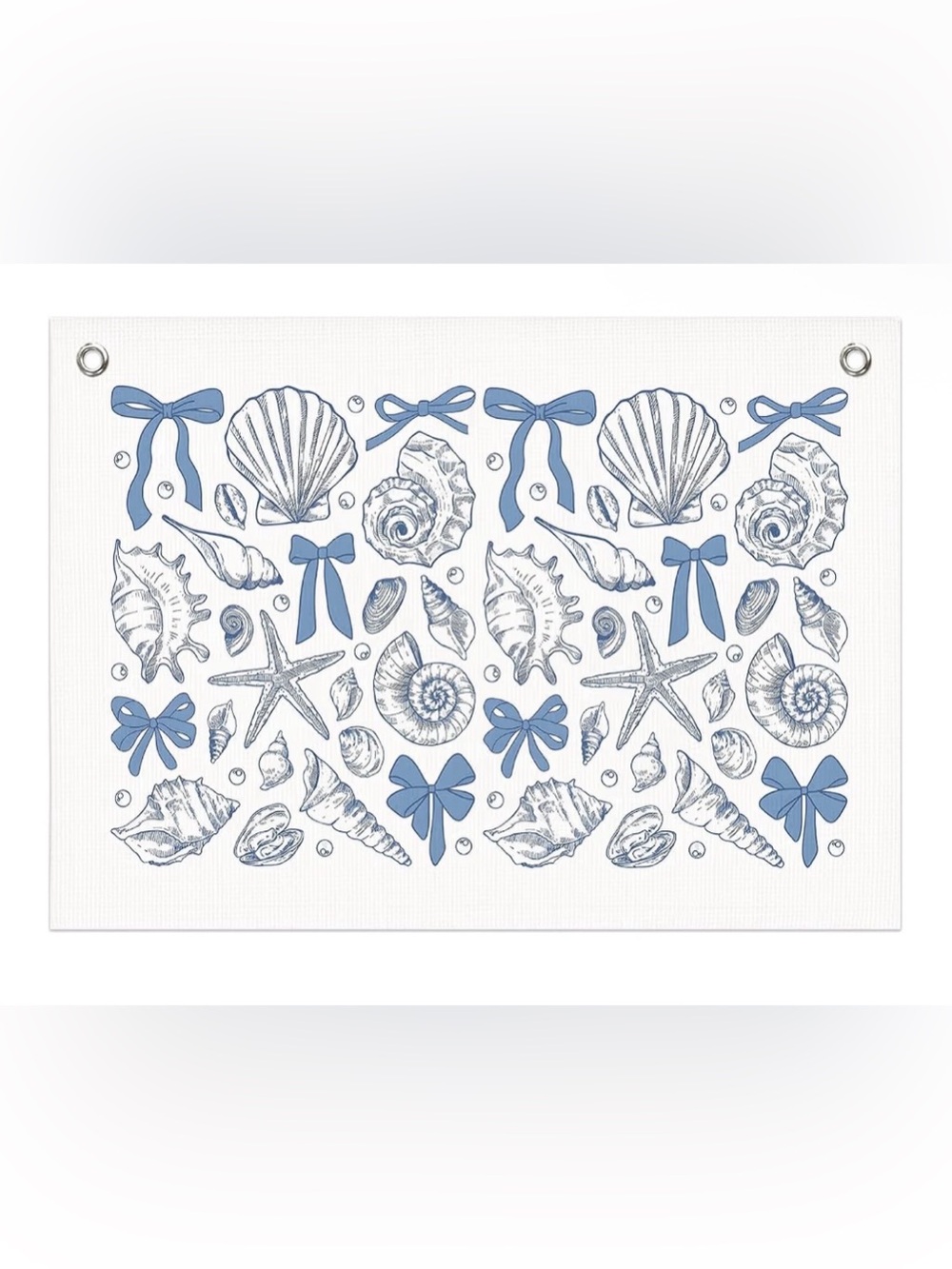 Coquette Blue Bow Beach Wall Hanging Canvas Banner 20”x30”